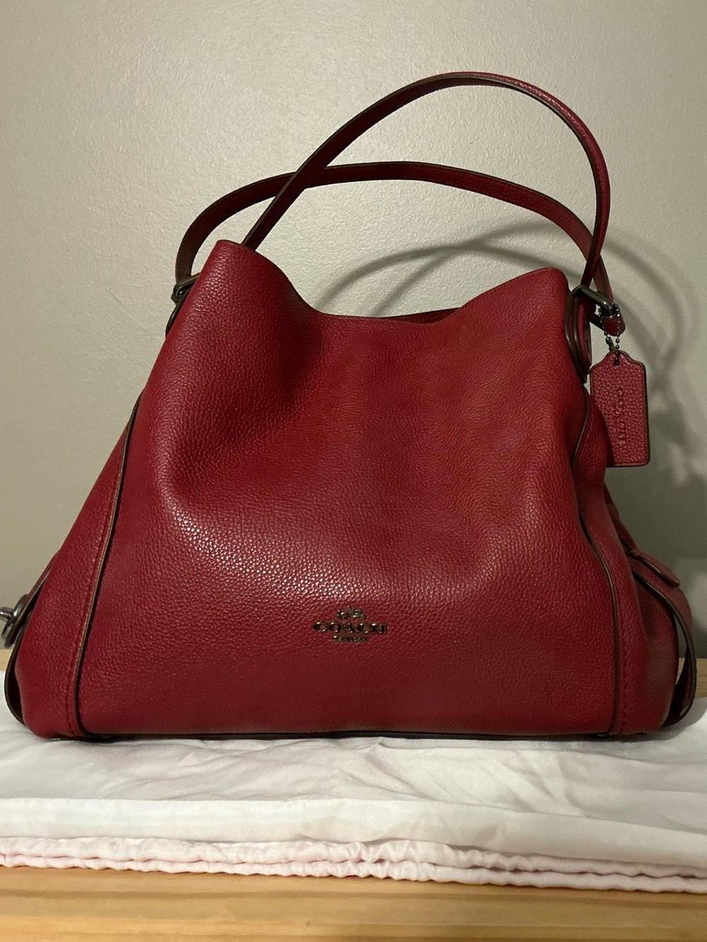 Coach Edie 31 Pebbled Leather Red Shoulder Tote